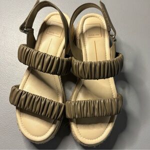 Dolce Vita Olive Green Ruched Strap Platform Sandals with Wedge